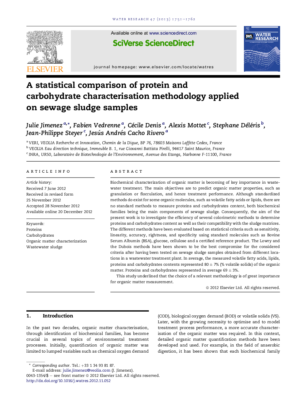 A statistical comparison of protein and carbohydrate characterisation methodology applied on sewage sludge samples