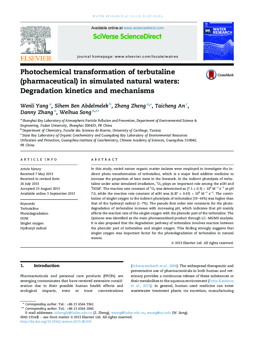 Photochemical transformation of terbutaline (pharmaceutical) in simulated natural waters: Degradation kinetics and mechanisms