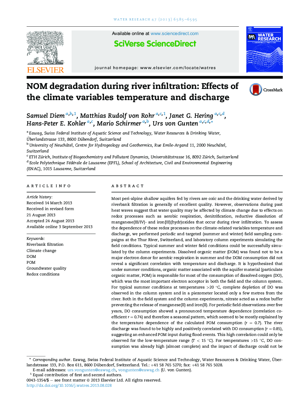 NOM degradation during river infiltration: Effects of the climate variables temperature and discharge