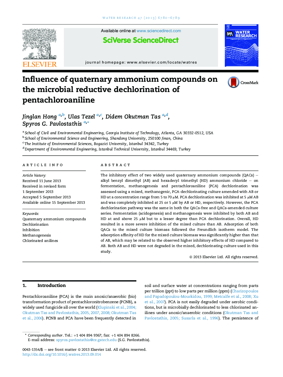 Influence of quaternary ammonium compounds on the microbial reductive dechlorination of pentachloroaniline