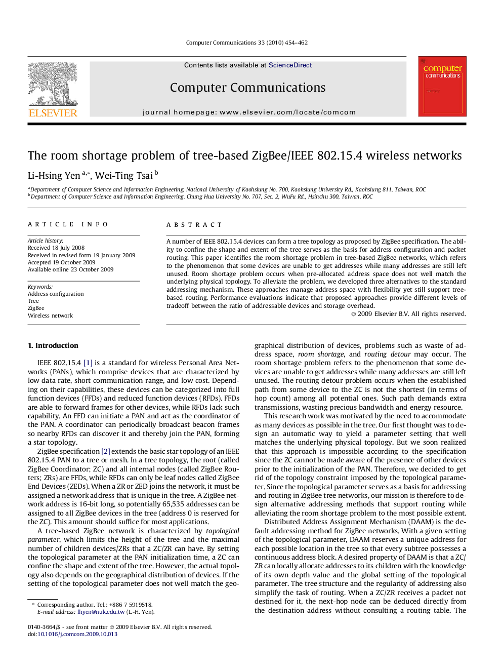 The room shortage problem of tree-based ZigBee/IEEE 802.15.4 wireless networks