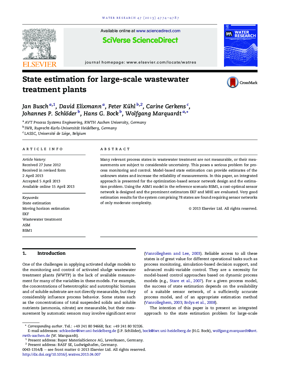 State estimation for large-scale wastewater treatment plants