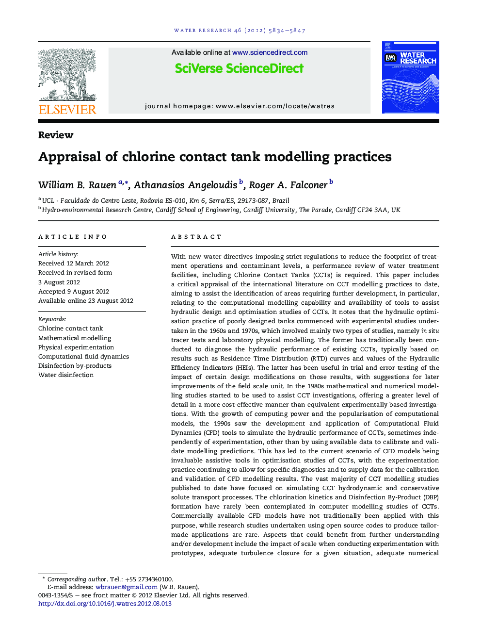 Appraisal of chlorine contact tank modelling practices