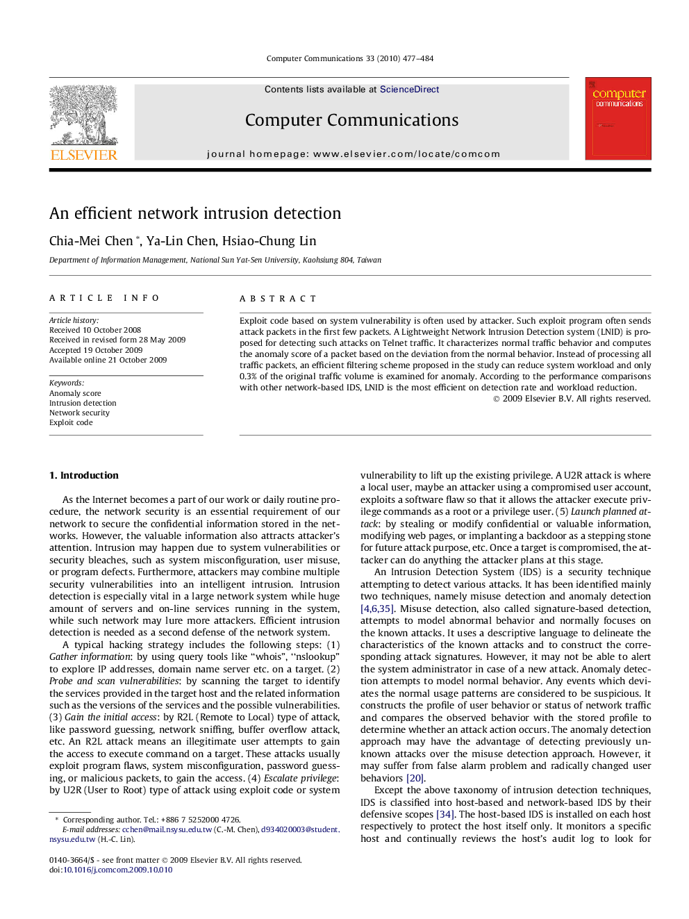 An efficient network intrusion detection