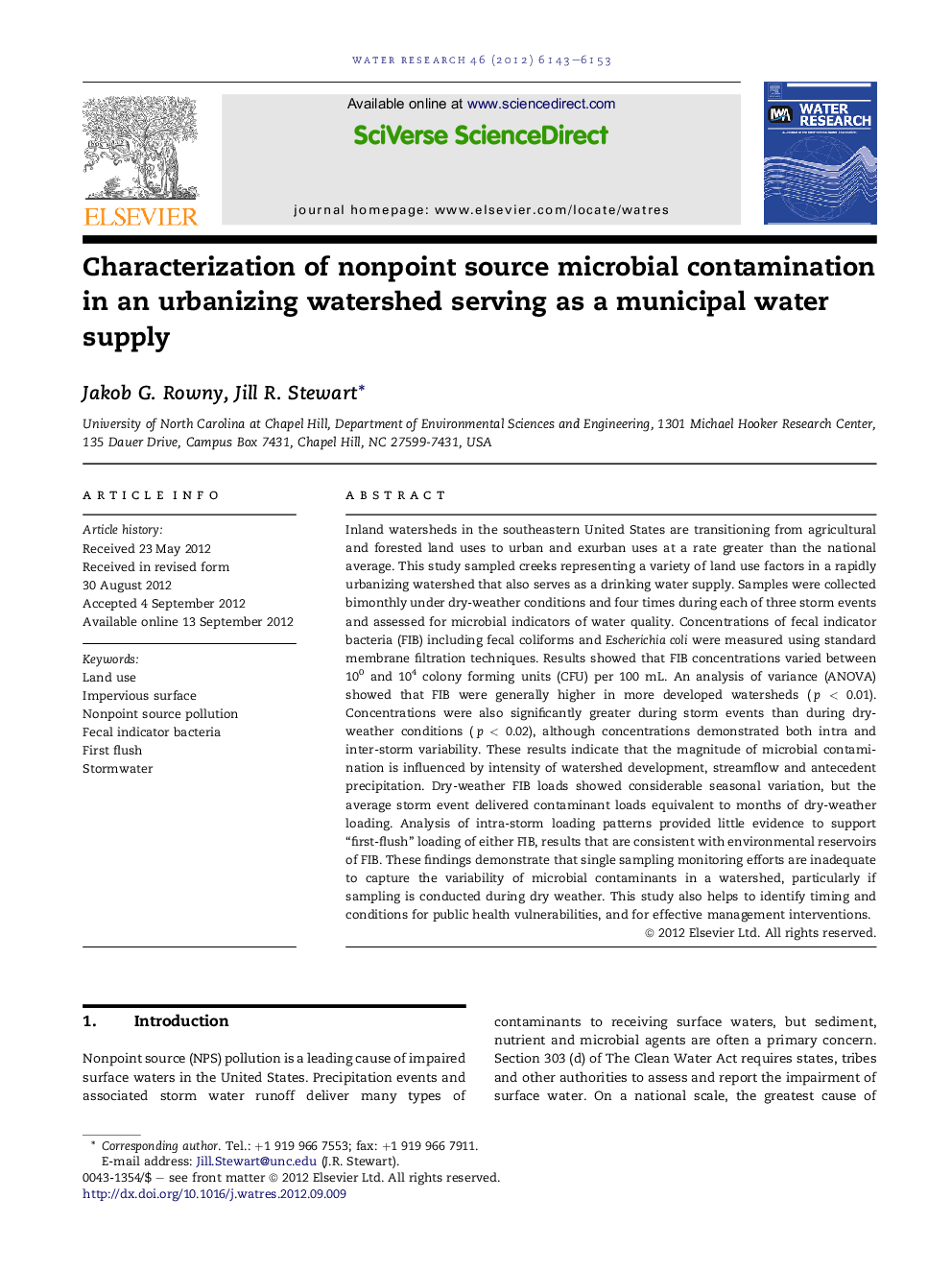 Characterization of nonpoint source microbial contamination in an urbanizing watershed serving as a municipal water supply