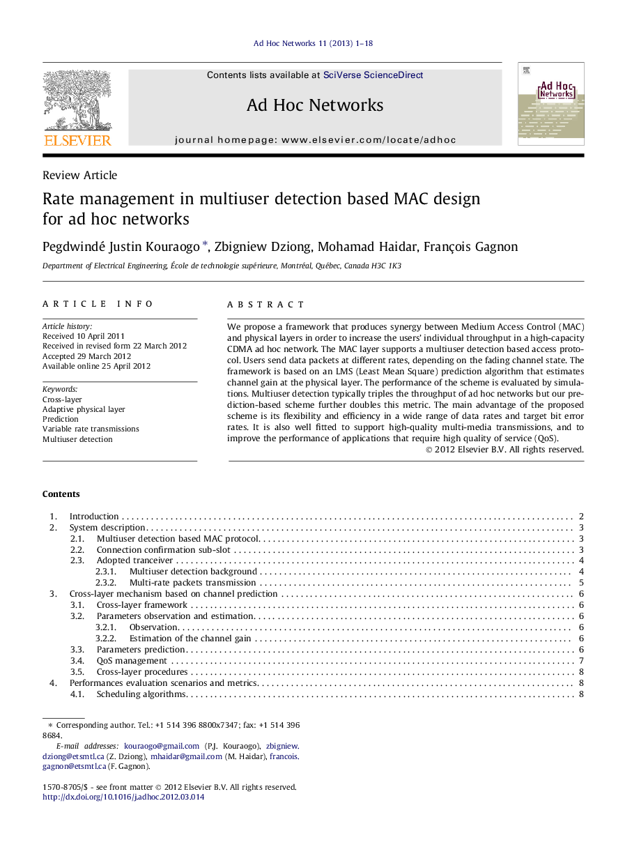 Rate management in multiuser detection based MAC design for ad hoc networks