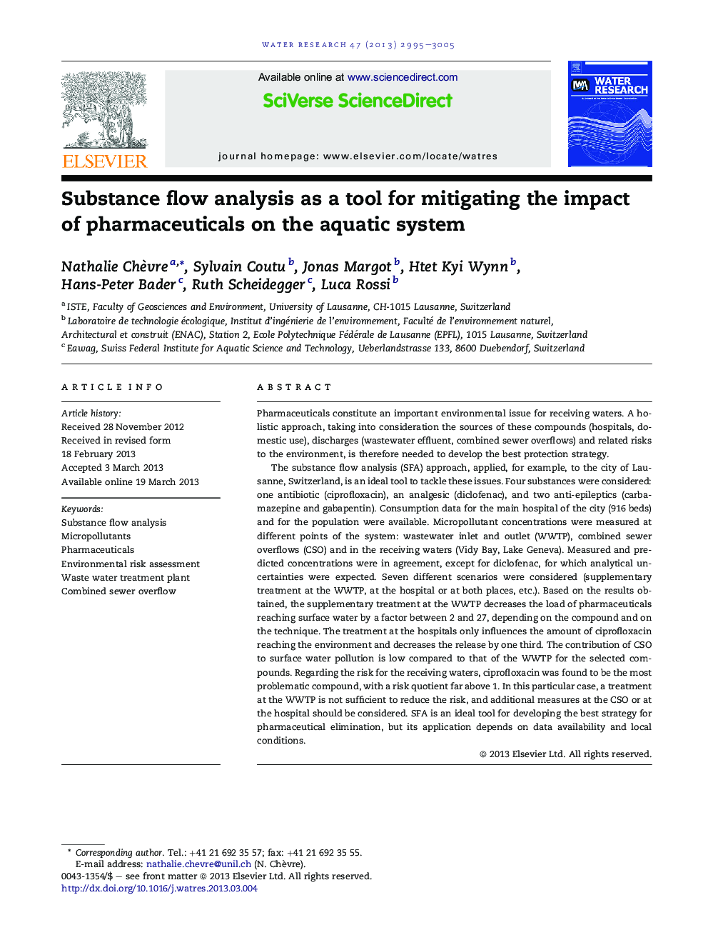عکس صفحه اول مقاله: Substance flow analysis as a tool for mitigating the impact of pharmaceuticals on the aquatic system Substance flow analysis as a tool for mitigating the impact of pharmaceuticals on the aquatic system
