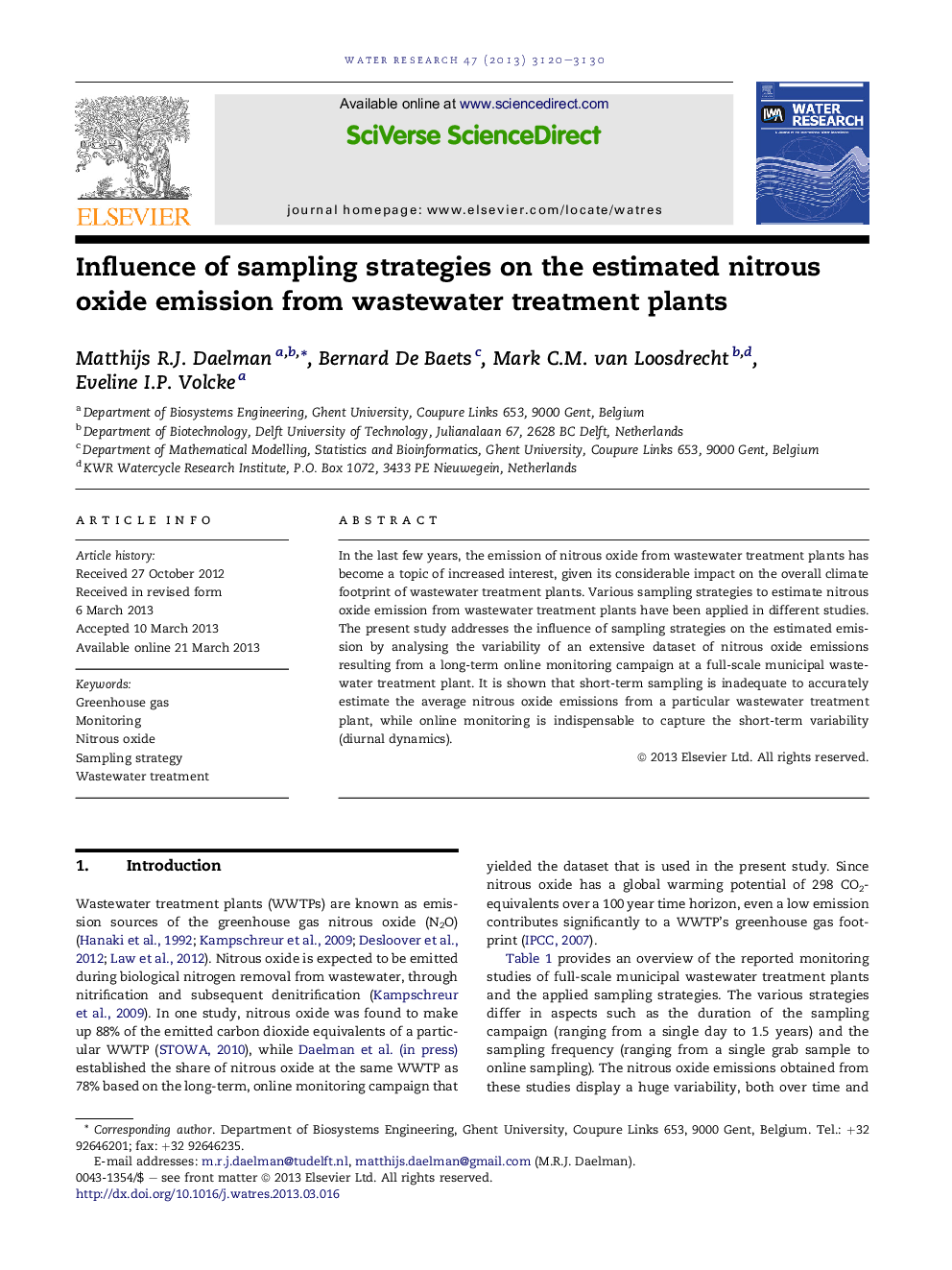 Influence of sampling strategies on the estimated nitrous oxide emission from wastewater treatment plants