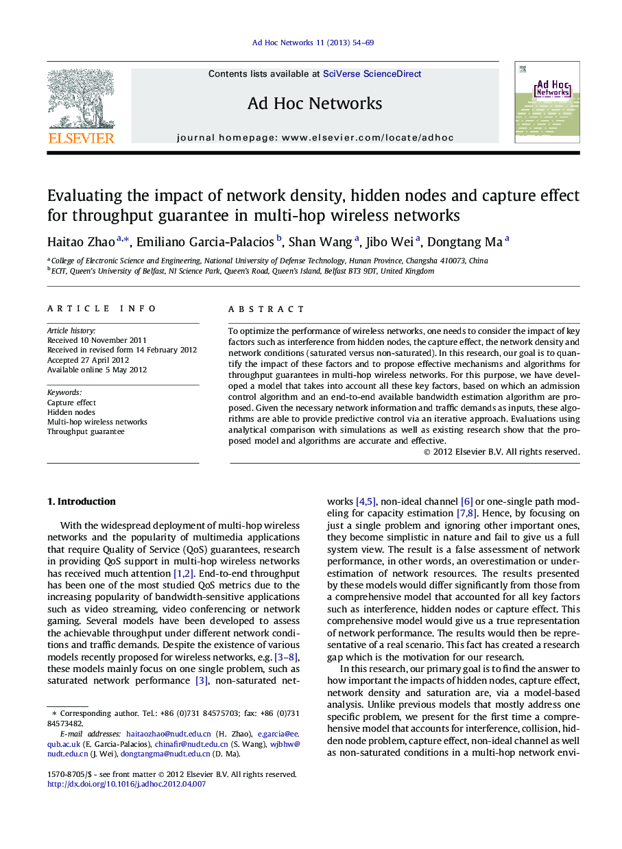 Evaluating the impact of network density, hidden nodes and capture effect for throughput guarantee in multi-hop wireless networks