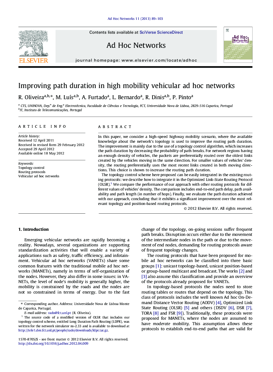 Improving path duration in high mobility vehicular ad hoc networks