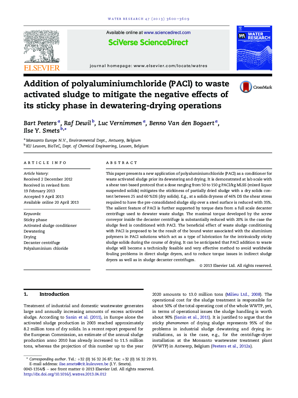 Addition of polyaluminiumchloride (PACl) to waste activated sludge to mitigate the negative effects of its sticky phase in dewatering-drying operations