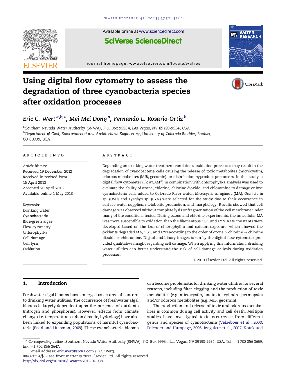 Using digital flow cytometry to assess the degradation of three cyanobacteria species after oxidation processes