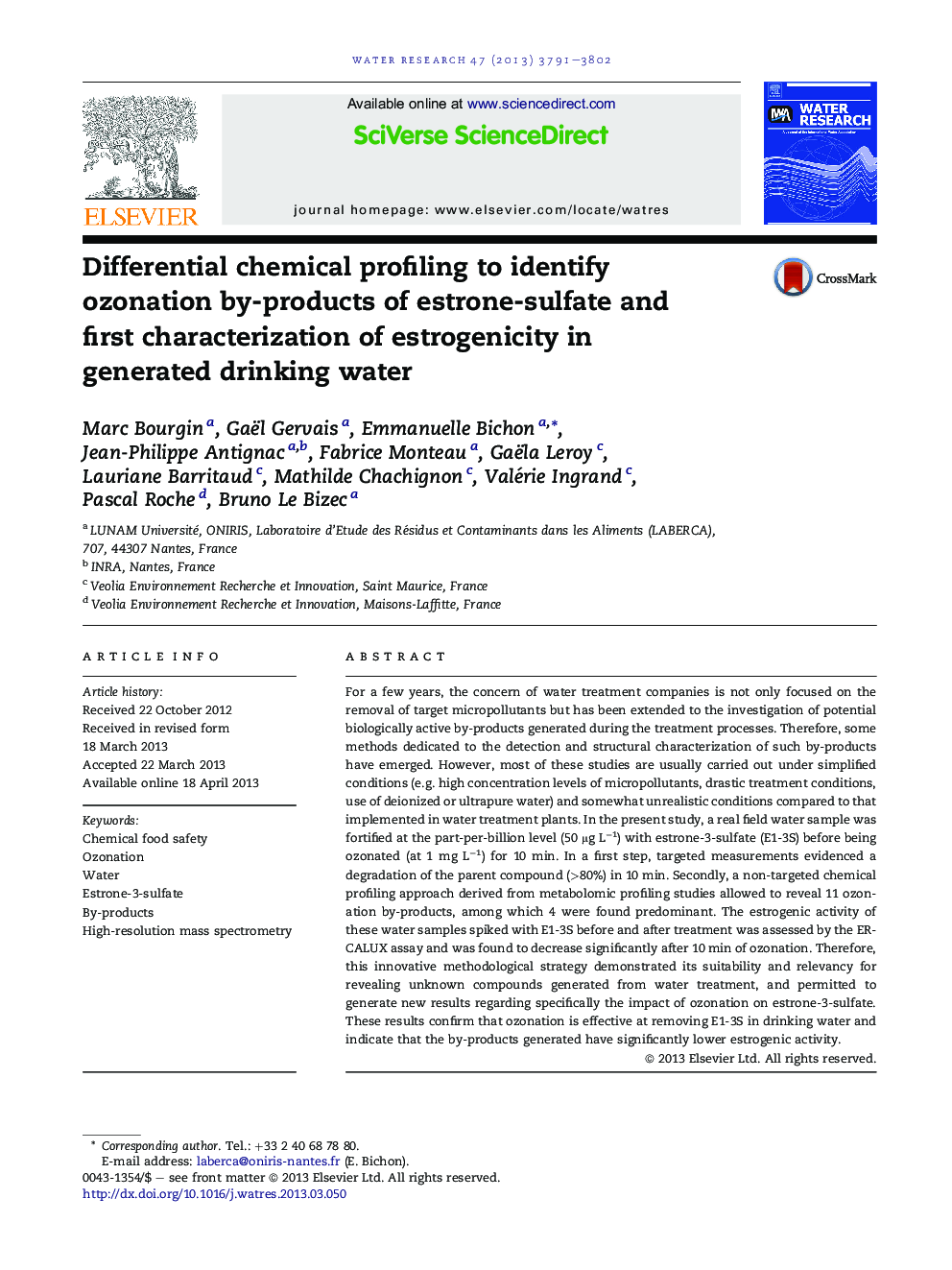 Differential chemical profiling to identify ozonation by-products of estrone-sulfate and first characterization of estrogenicity in generated drinking water