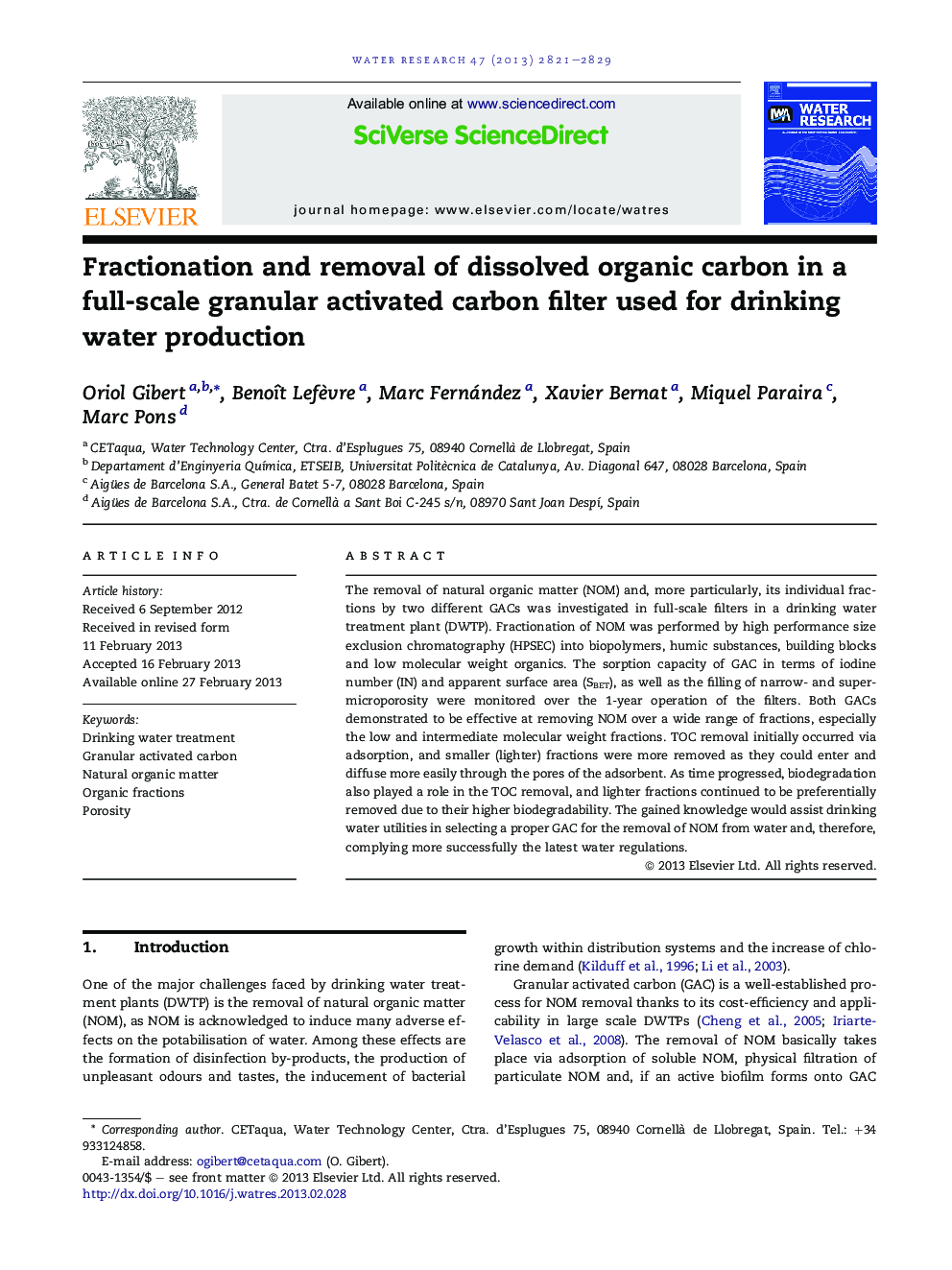 Fractionation and removal of dissolved organic carbon in a full-scale granular activated carbon filter used for drinking water production