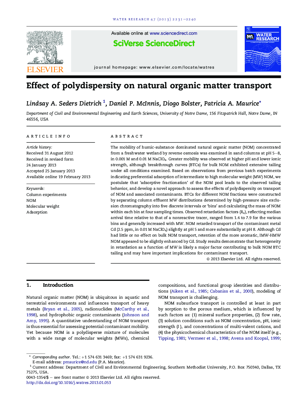 Effect of polydispersity on natural organic matter transport