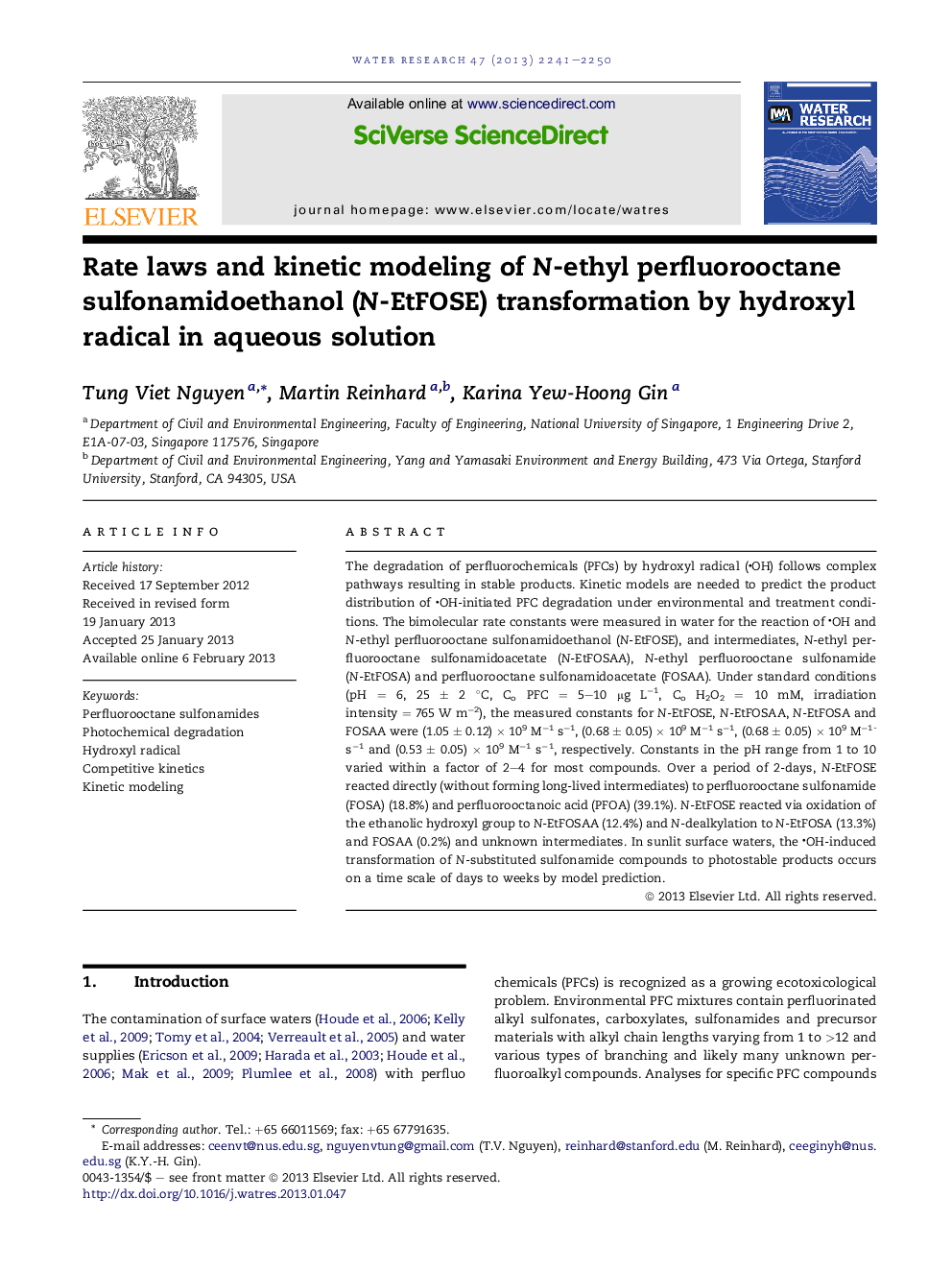 Rate laws and kinetic modeling of N-ethyl perfluorooctane sulfonamidoethanol (N-EtFOSE) transformation by hydroxyl radical in aqueous solution