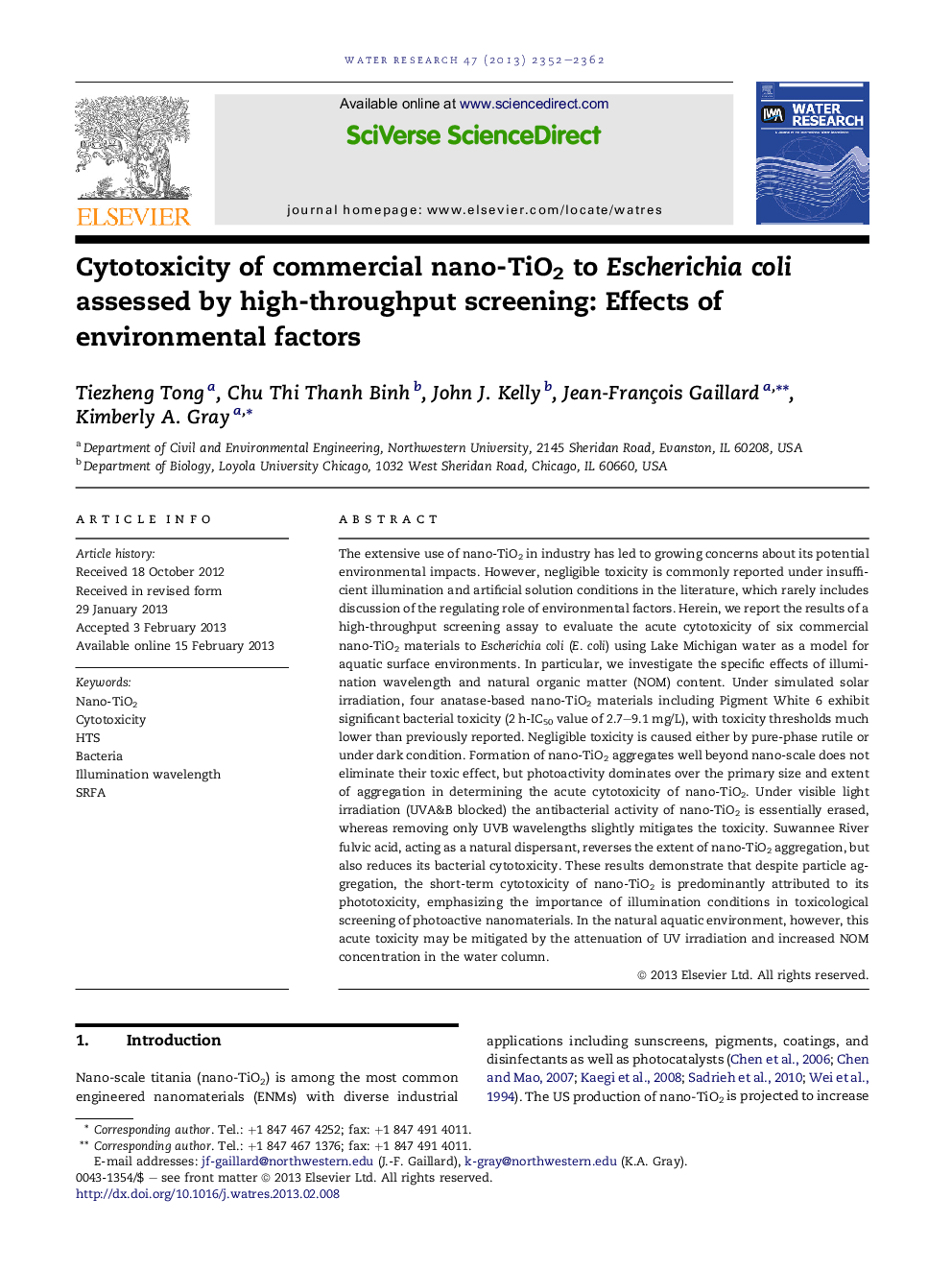 Cytotoxicity of commercial nano-TiO2 to Escherichia coli assessed by high-throughput screening: Effects of environmental factors