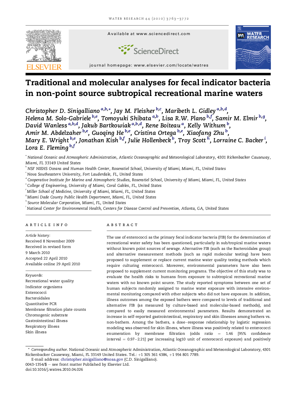 Traditional and molecular analyses for fecal indicator bacteria in non-point source subtropical recreational marine waters