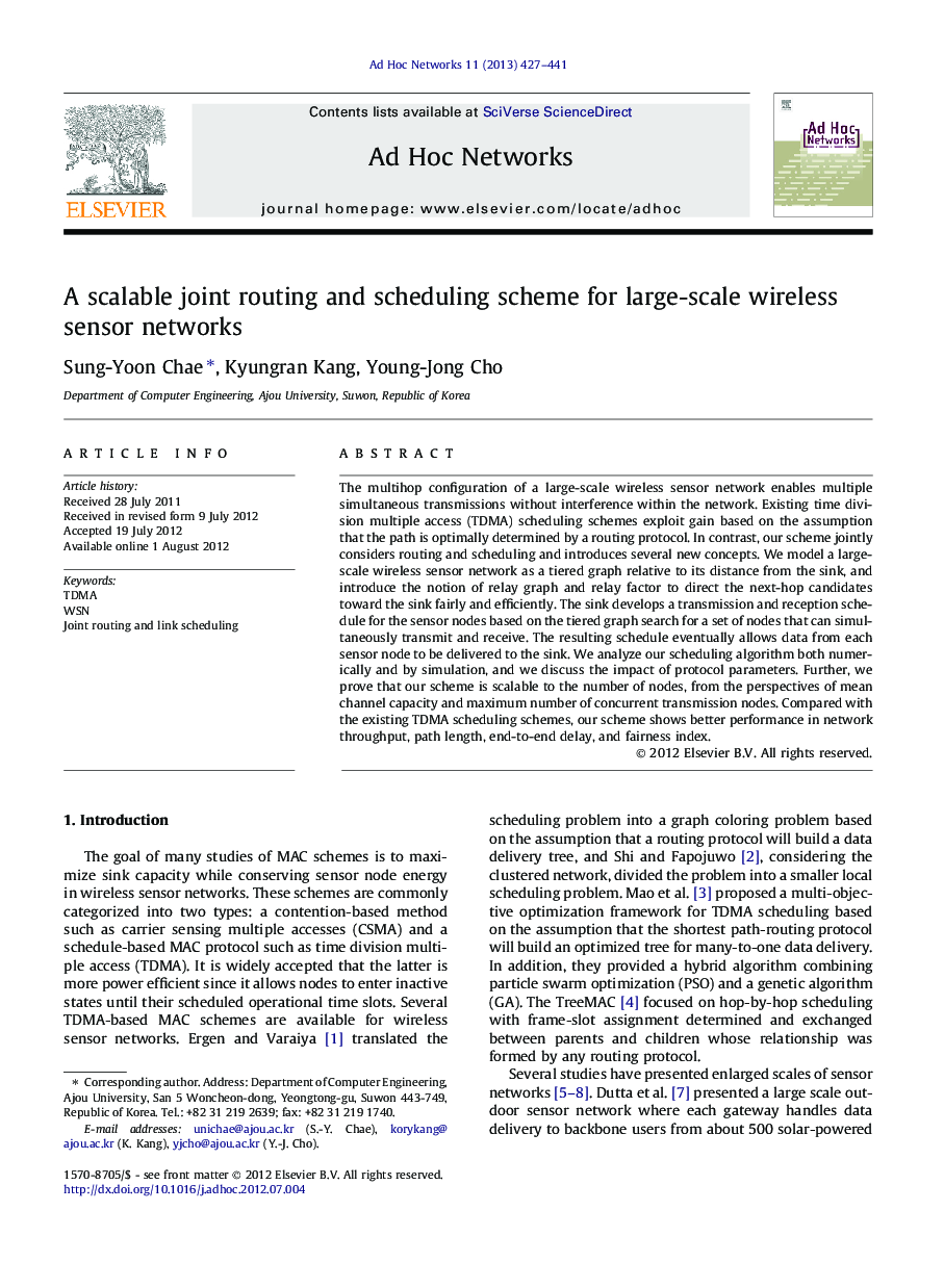 A scalable joint routing and scheduling scheme for large-scale wireless sensor networks