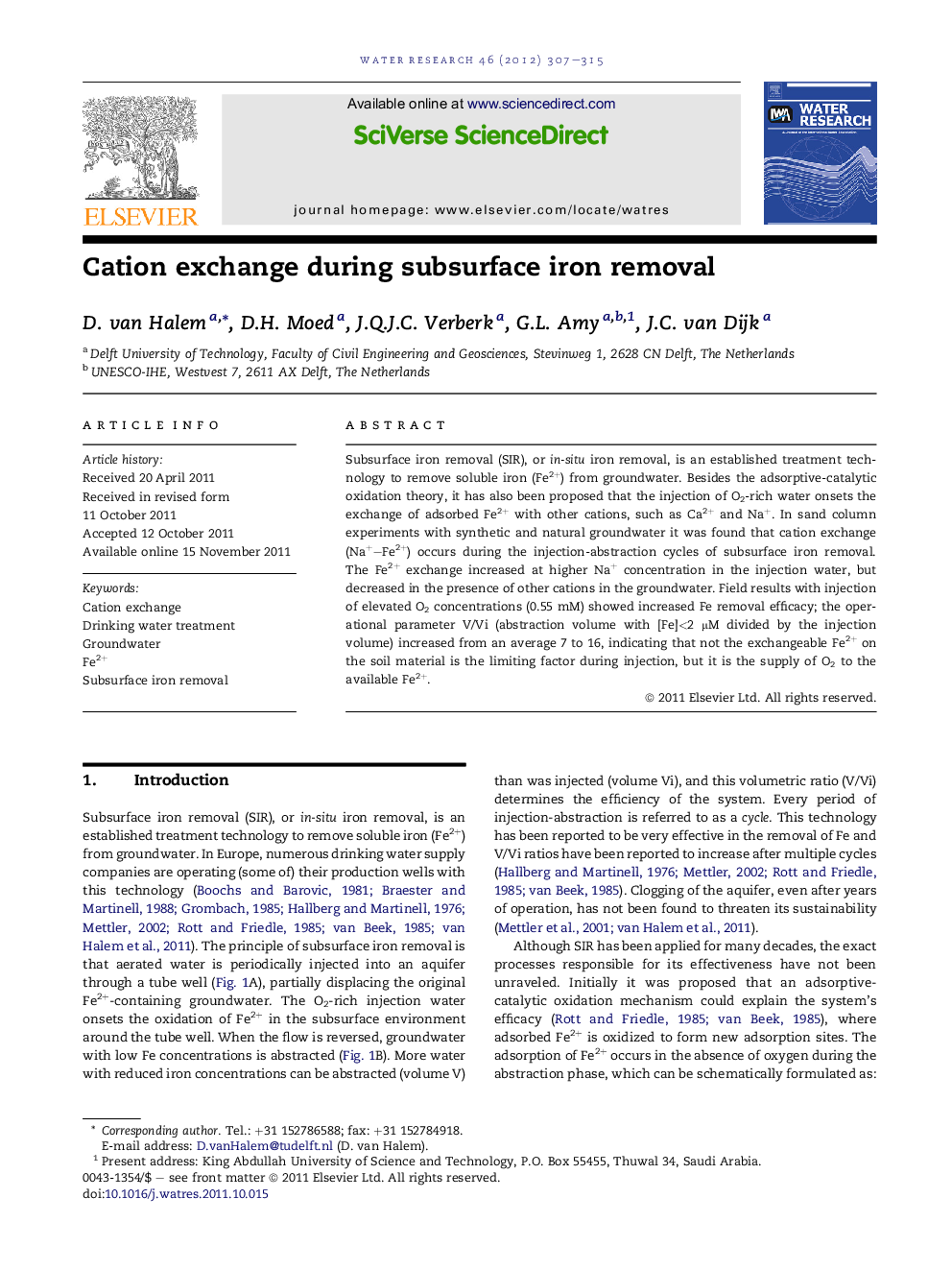 Cation exchange during subsurface iron removal