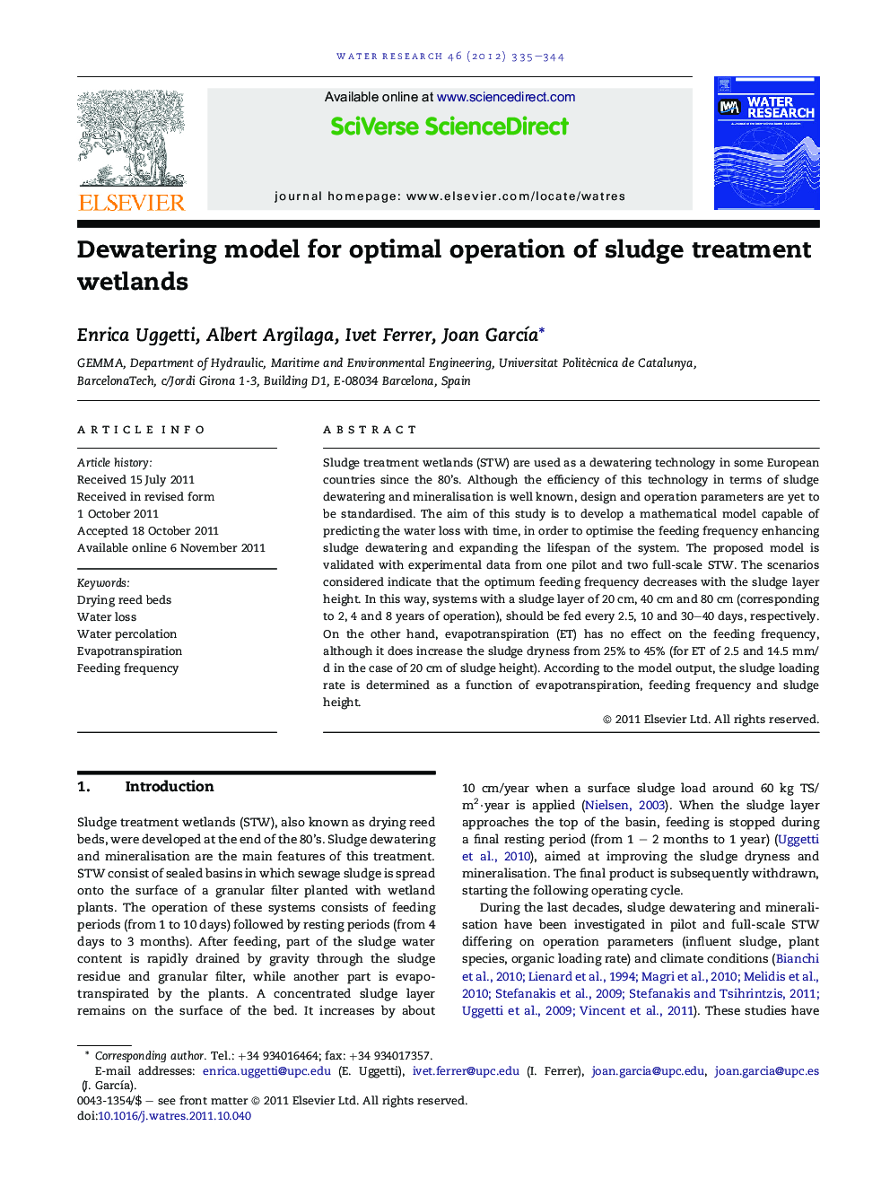 Dewatering model for optimal operation of sludge treatment wetlands