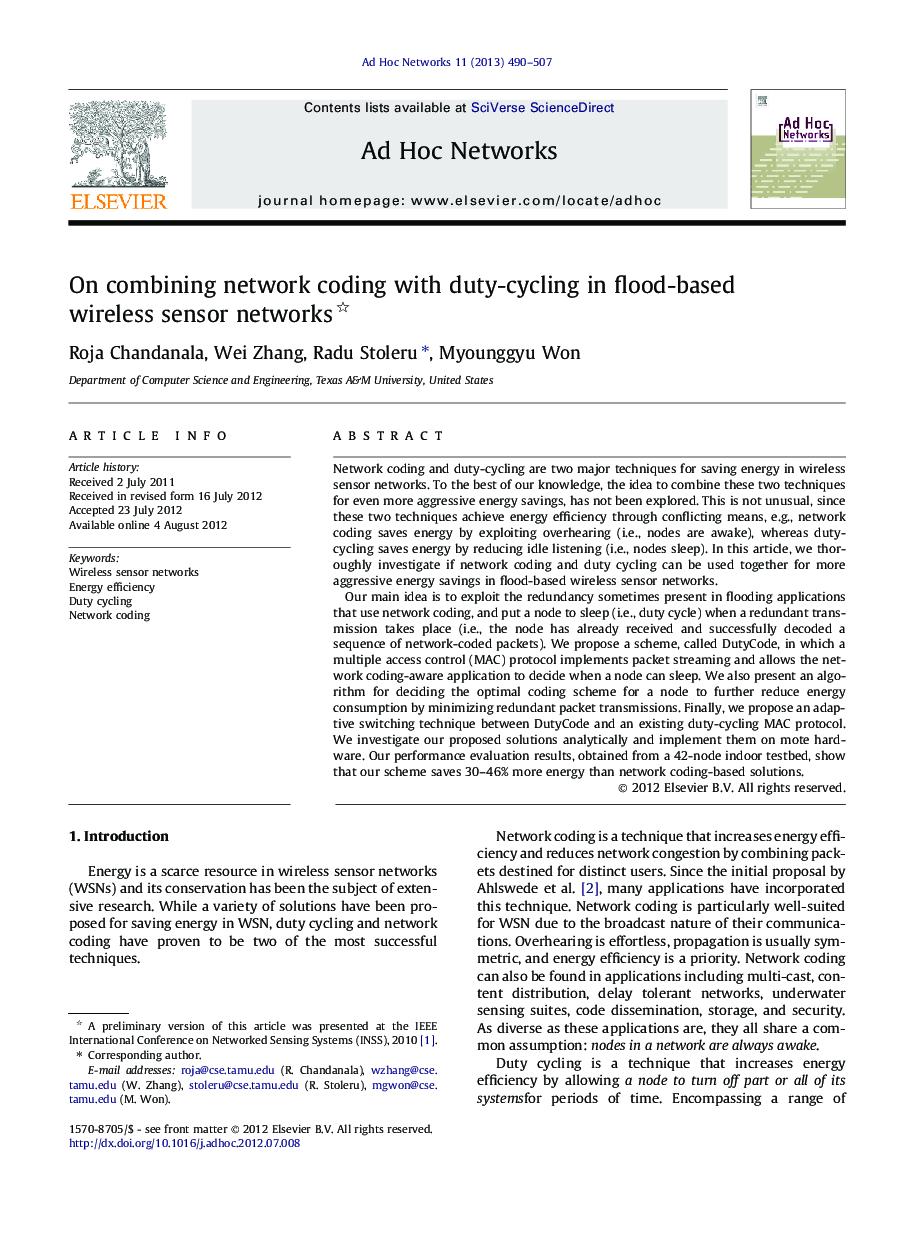 On combining network coding with duty-cycling in flood-based wireless sensor networks 