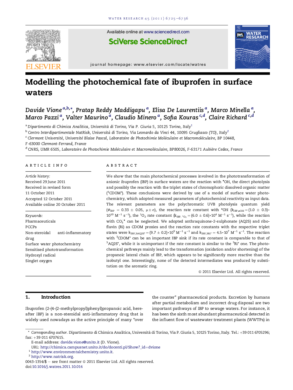 Modelling the photochemical fate of ibuprofen in surface waters