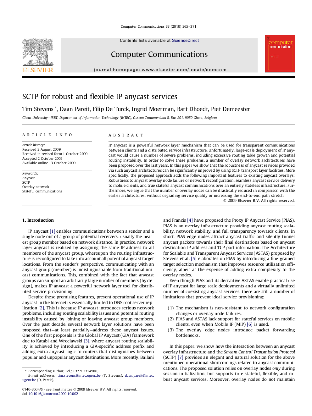 SCTP for robust and flexible IP anycast services