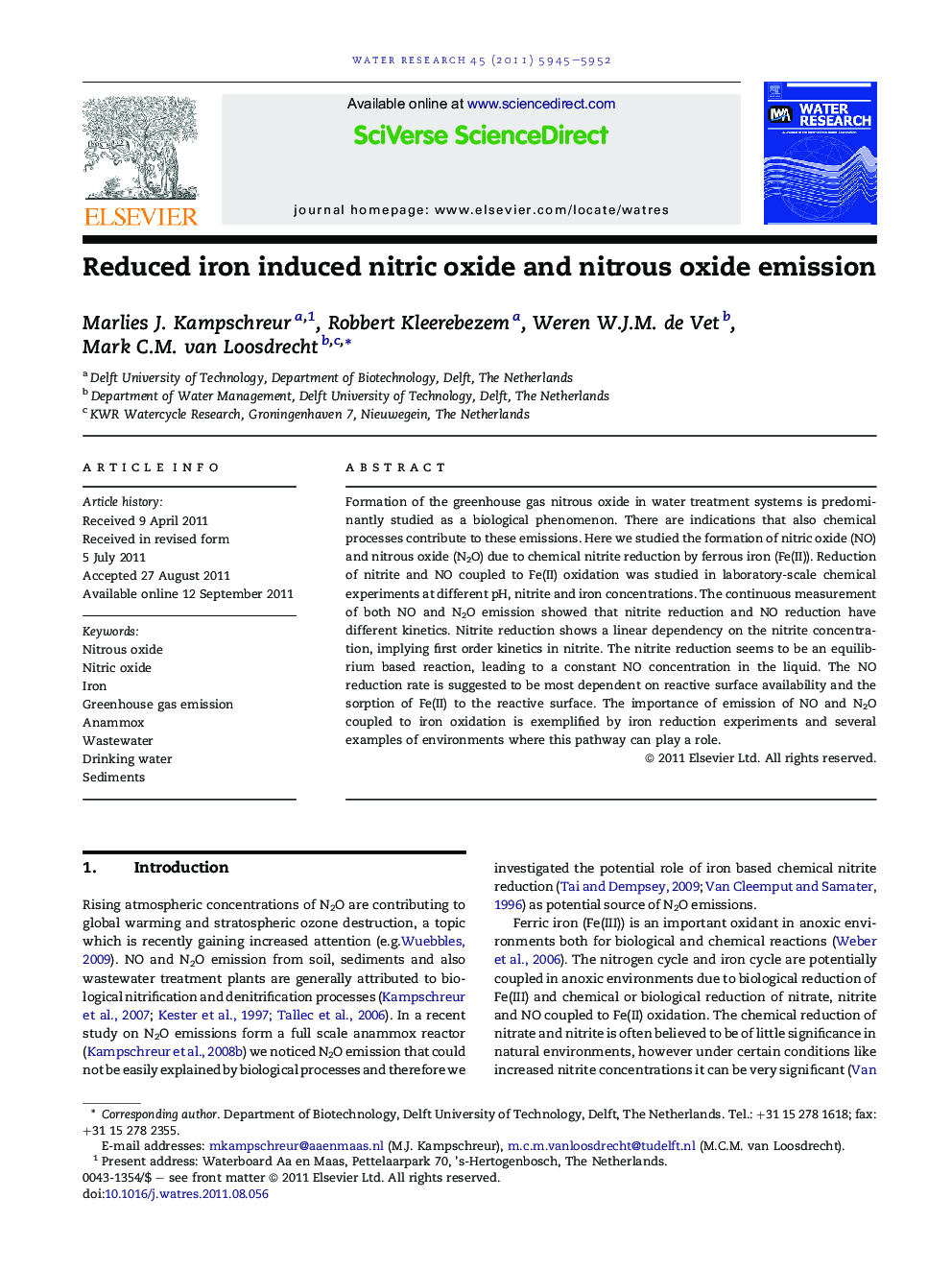 Reduced iron induced nitric oxide and nitrous oxide emission