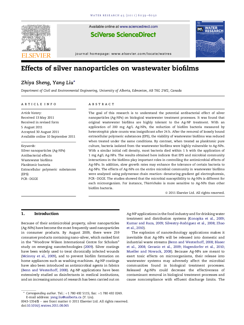 Effects of silver nanoparticles on wastewater biofilms