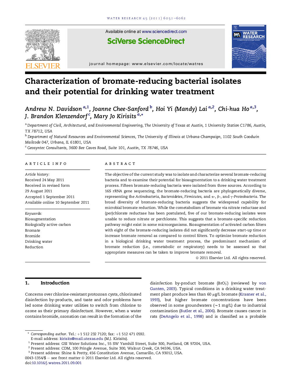 Characterization of bromate-reducing bacterial isolates and their potential for drinking water treatment