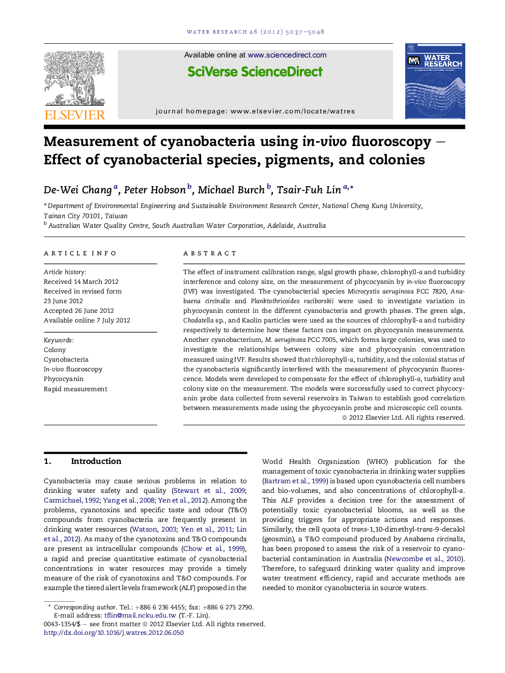 Measurement of cyanobacteria using in-vivo fluoroscopy – Effect of cyanobacterial species, pigments, and colonies