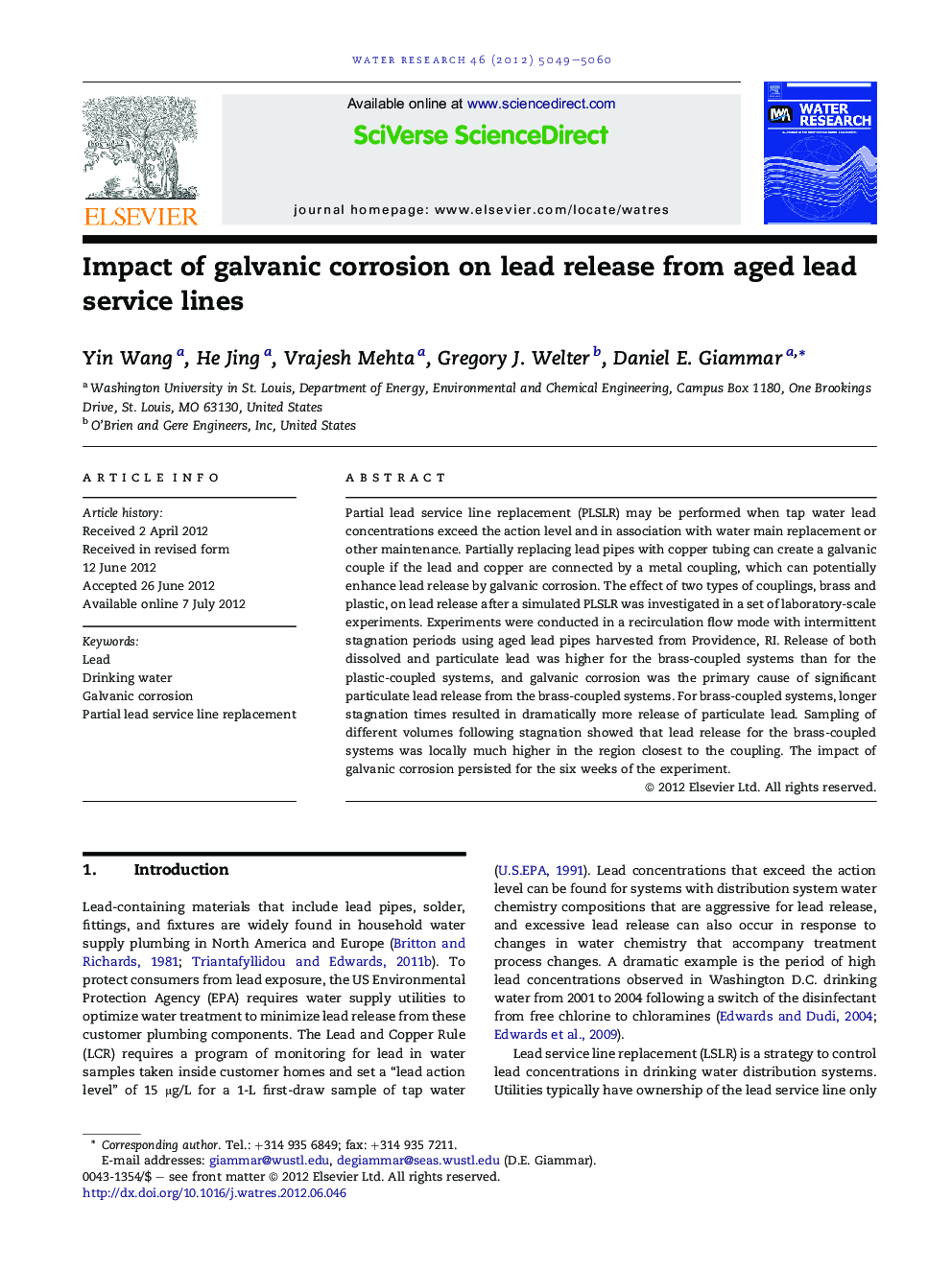 Impact of galvanic corrosion on lead release from aged lead service lines