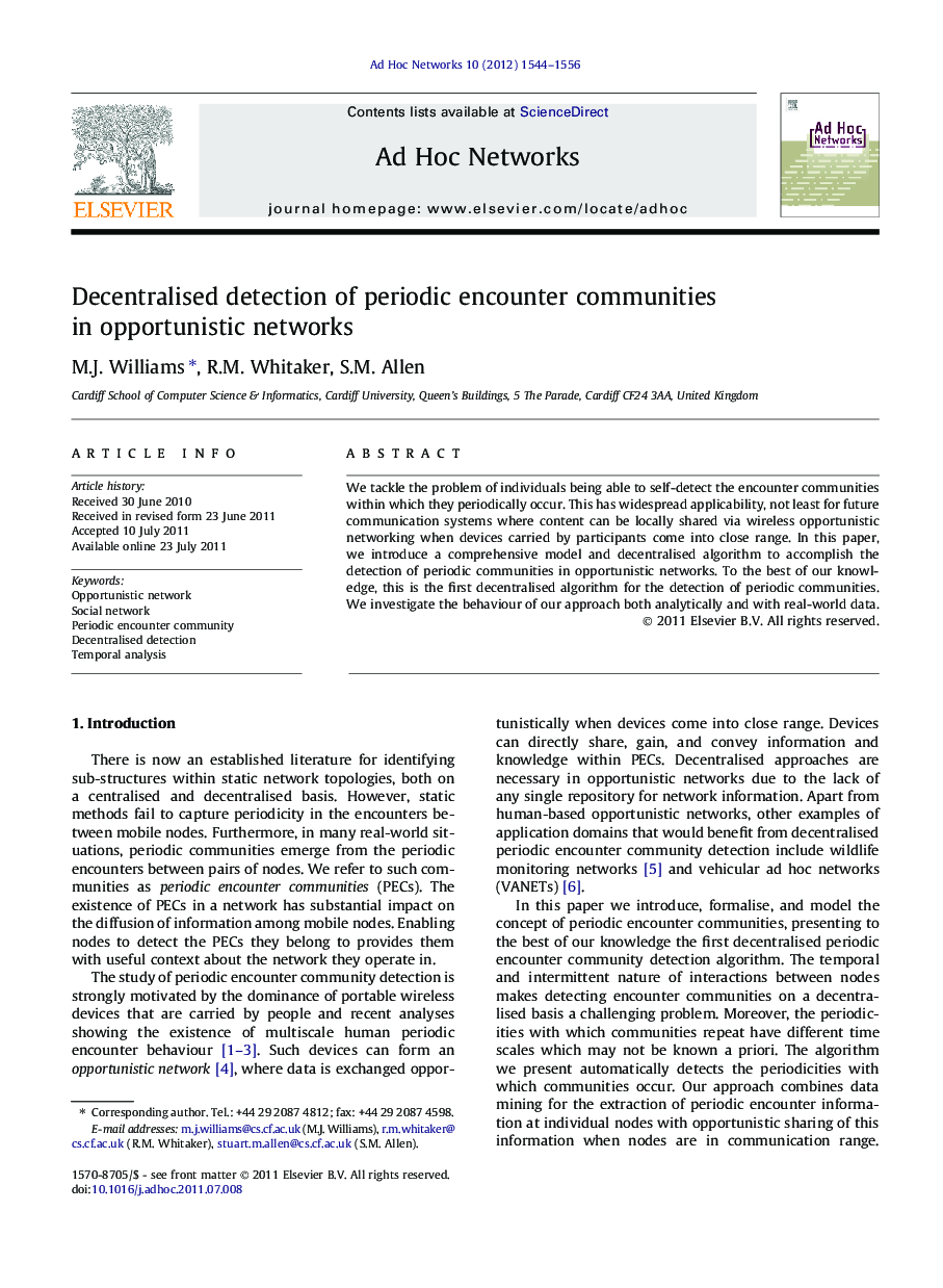 Decentralised detection of periodic encounter communities in opportunistic networks