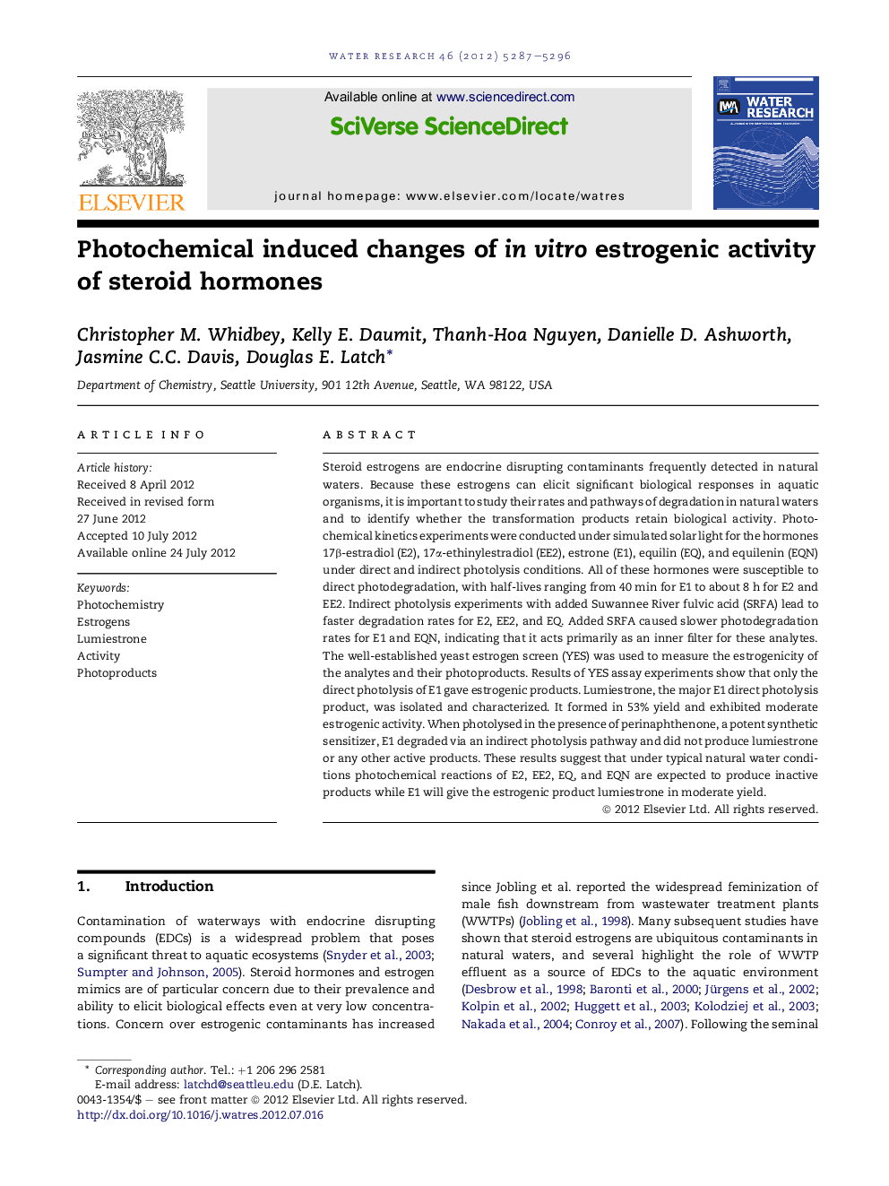 Photochemical induced changes of in vitro estrogenic activity of steroid hormones