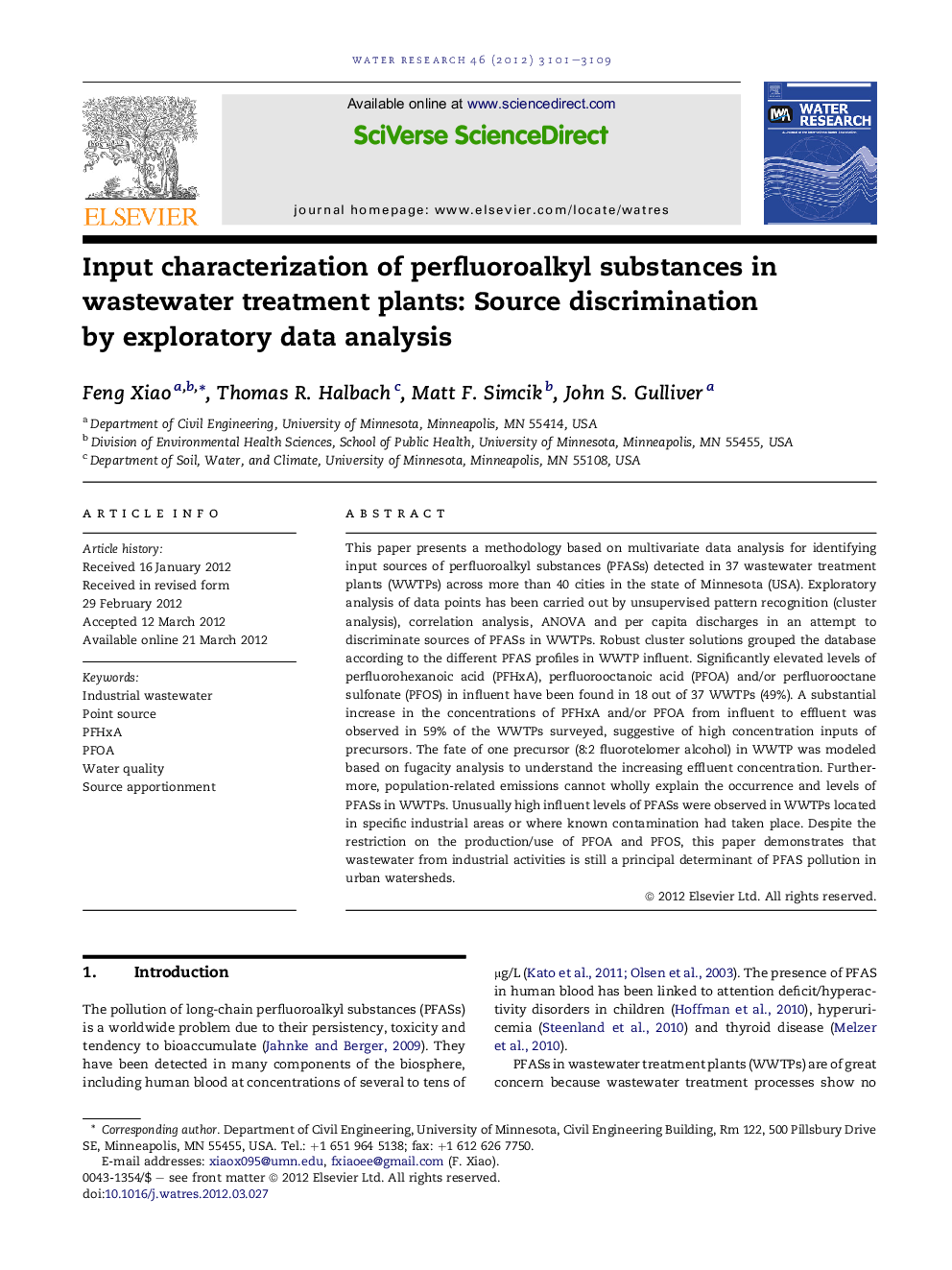 Input characterization of perfluoroalkyl substances in wastewater treatment plants: Source discrimination by exploratory data analysis