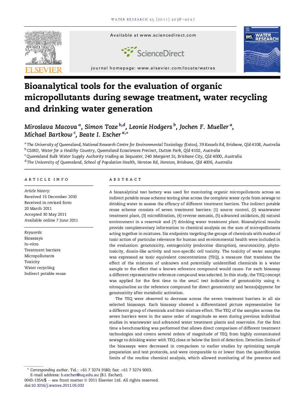 Bioanalytical tools for the evaluation of organic micropollutants during sewage treatment, water recycling and drinking water generation