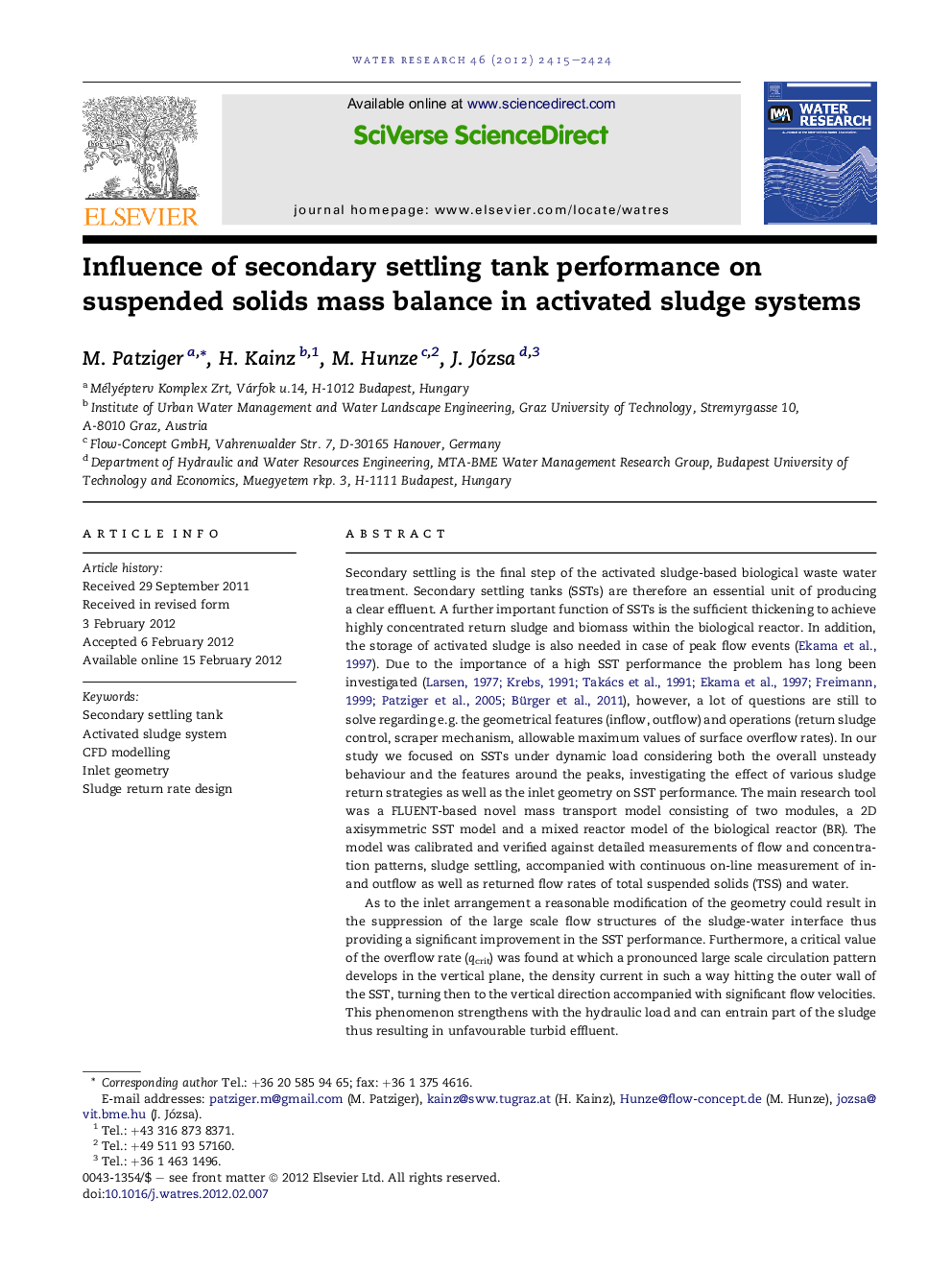 Influence of secondary settling tank performance on suspended solids mass balance in activated sludge systems