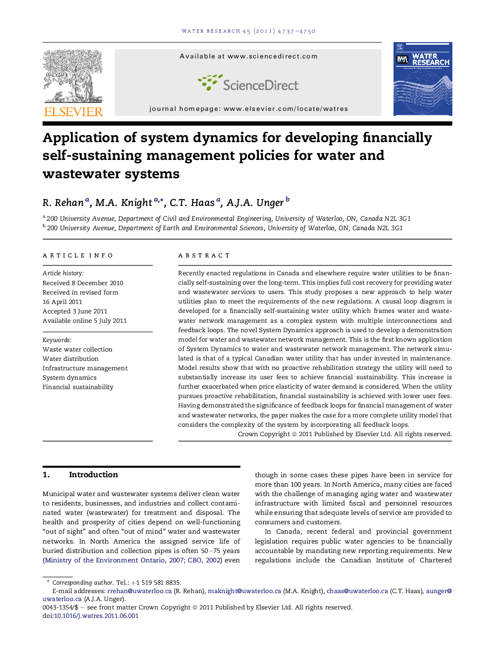 Application of system dynamics for developing financially self-sustaining management policies for water and wastewater systems