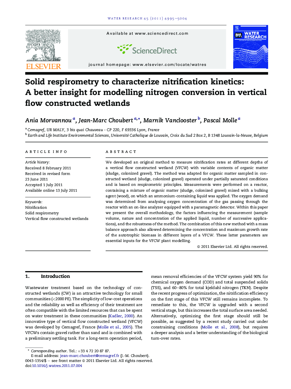 Solid respirometry to characterize nitrification kinetics: A better insight for modelling nitrogen conversion in vertical flow constructed wetlands