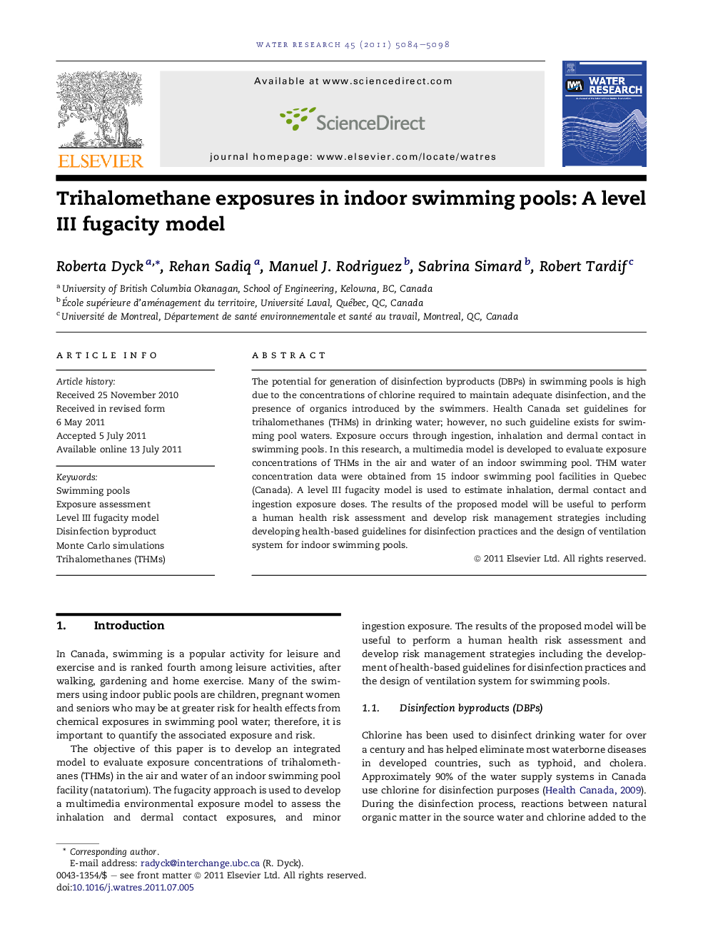 Trihalomethane exposures in indoor swimming pools: A level III fugacity model