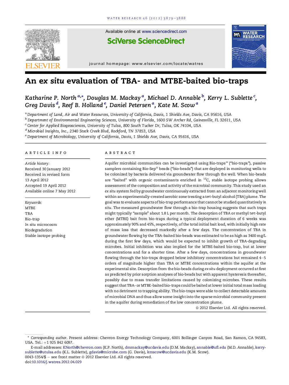 An ex situ evaluation of TBA- and MTBE-baited bio-traps