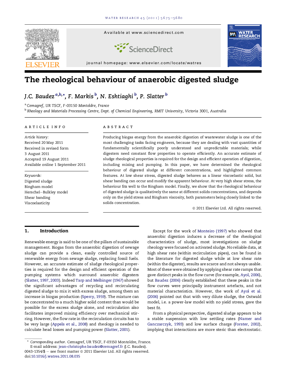 The rheological behaviour of anaerobic digested sludge