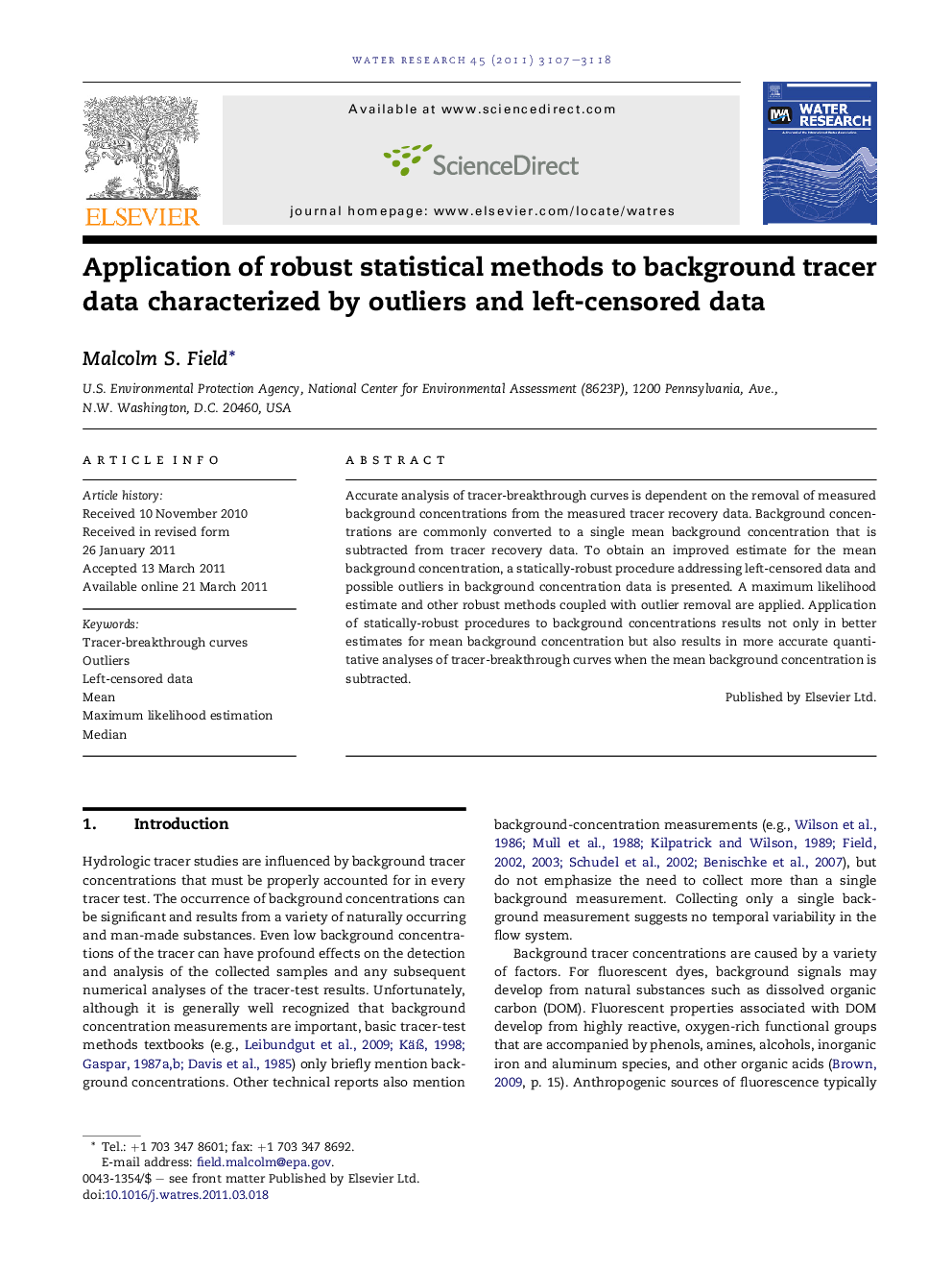 Application of robust statistical methods to background tracer data characterized by outliers and left-censored data