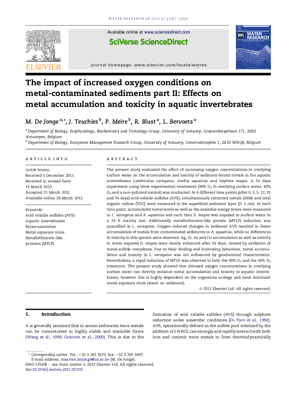 The impact of increased oxygen conditions on metal-contaminated sediments part II: Effects on metal accumulation and toxicity in aquatic invertebrates