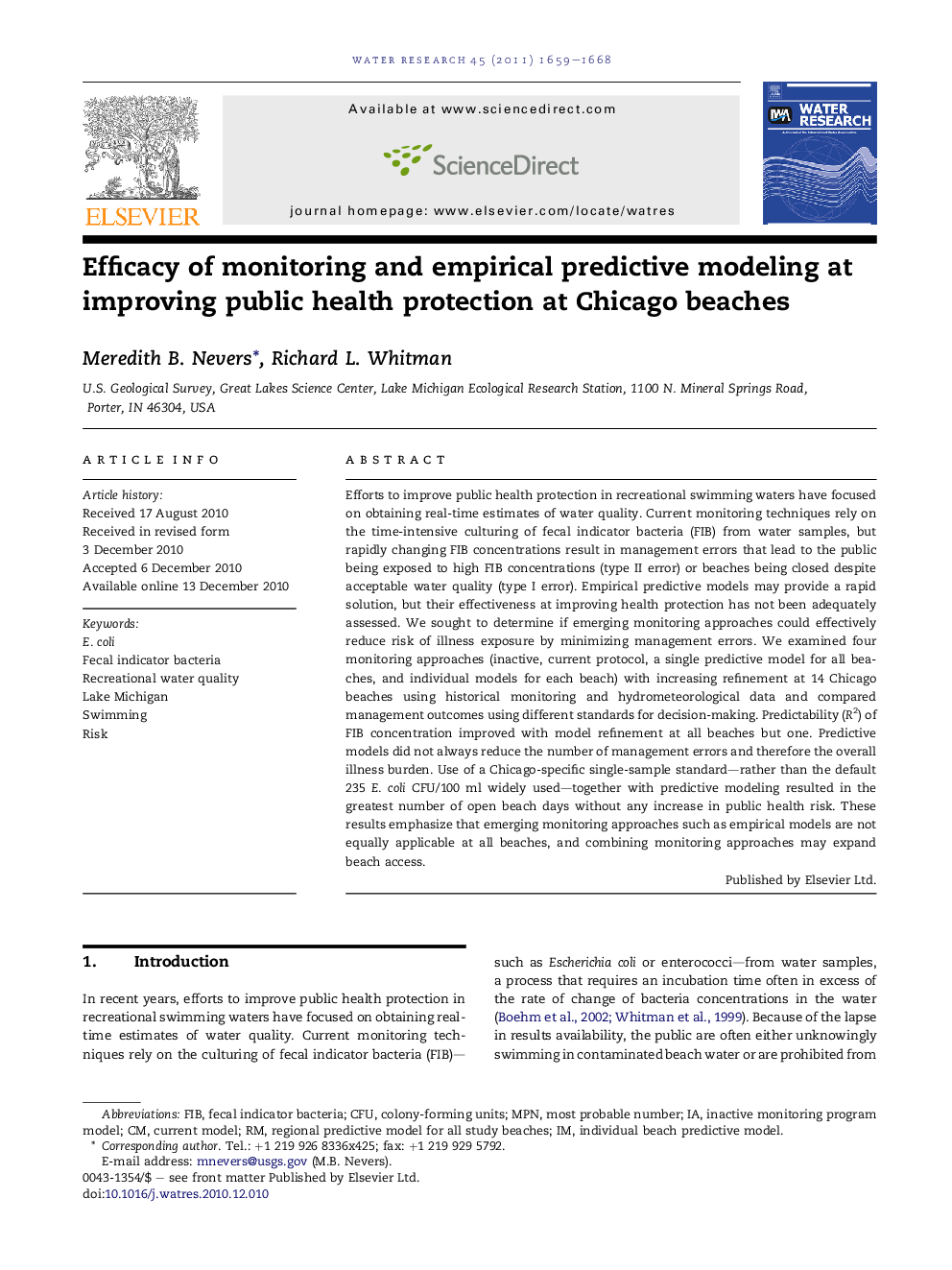 Efficacy of monitoring and empirical predictive modeling at improving public health protection at Chicago beaches