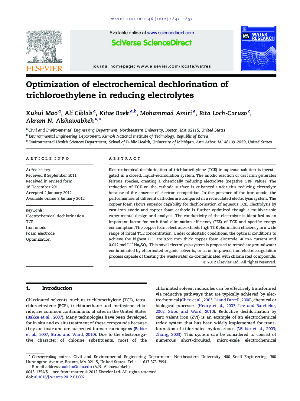 Optimization of electrochemical dechlorination of trichloroethylene in reducing electrolytes