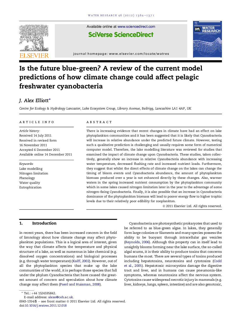 Is the future blue-green? A review of the current model predictions of how climate change could affect pelagic freshwater cyanobacteria