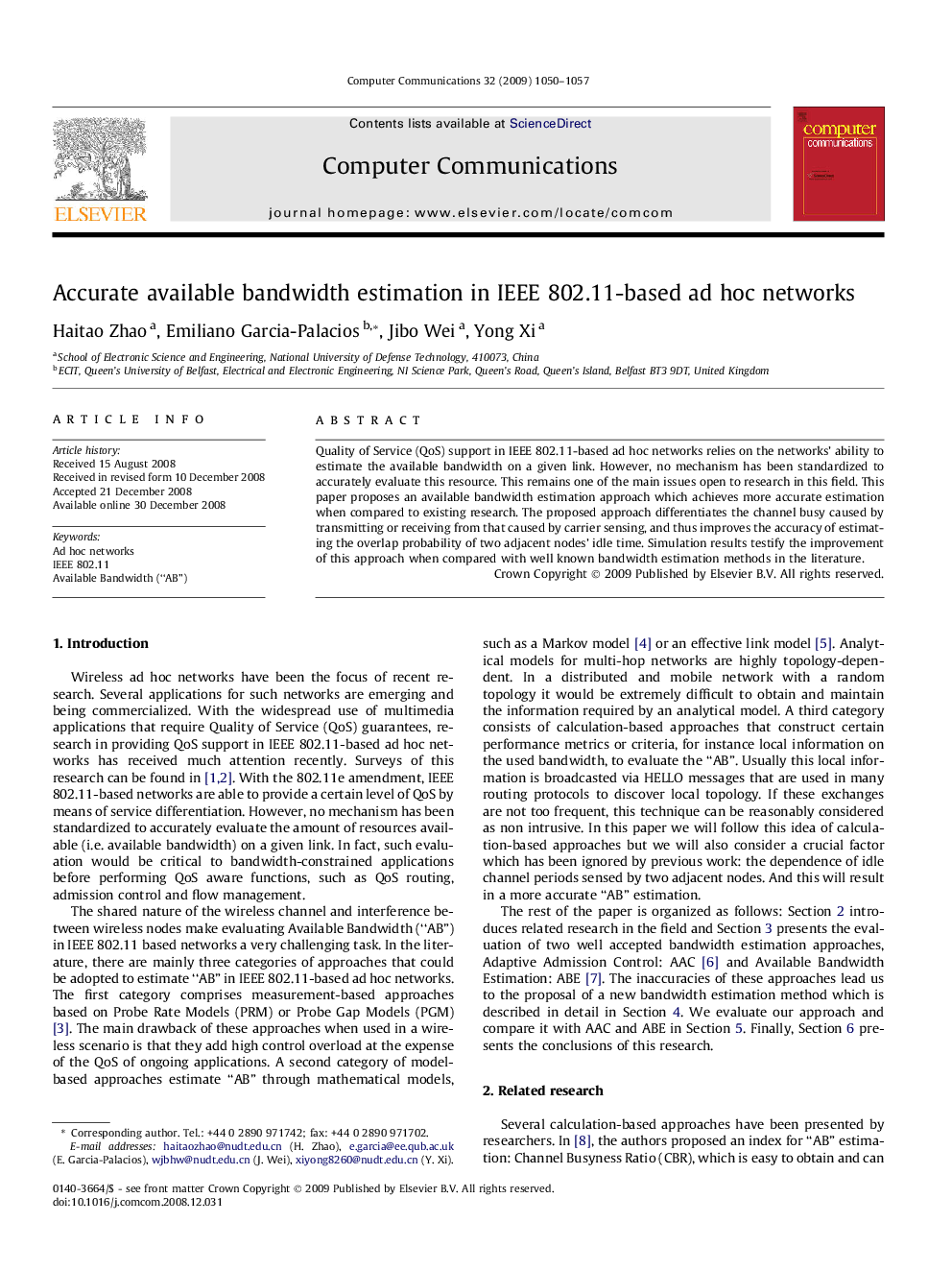 Accurate available bandwidth estimation in IEEE 802.11-based ad hoc networks