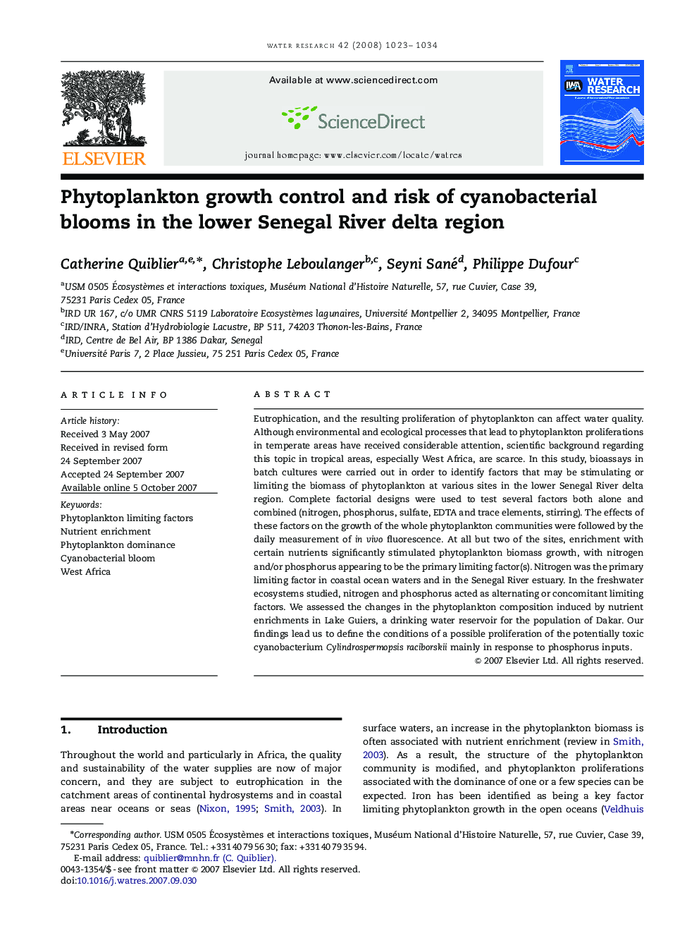 Phytoplankton growth control and risk of cyanobacterial blooms in the lower Senegal River delta region